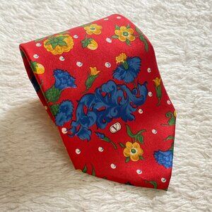Vintage Valentino Cravatte Silk Tie – Red Retro Floral – Made in Italy – Rare